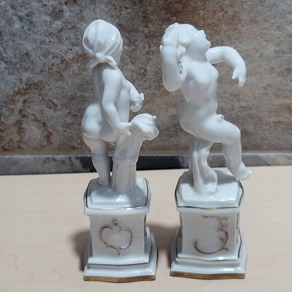 Vintage Pair Hutschenreuther Porcelain Cherubs Putti Four Seasons Figurine - Picture 2 of 11